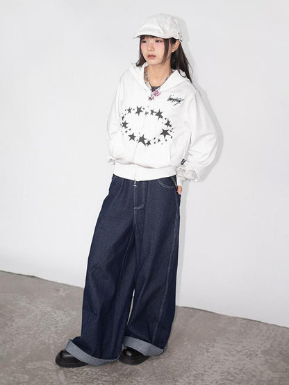 innomoood Starring Dirty Hoodie Print Cardigan