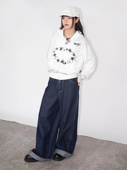 Starring Dirty Hoodie Print Cardigan