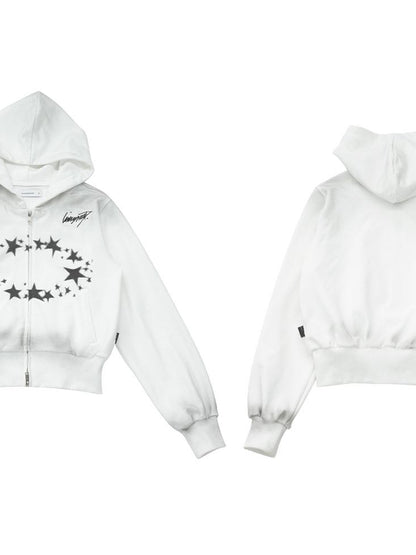 innomoood Starring Dirty Hoodie Print Cardigan