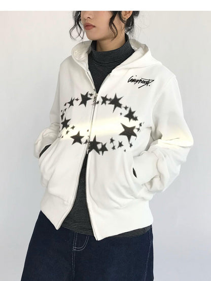 innomoood Starring Dirty Hoodie Print Cardigan