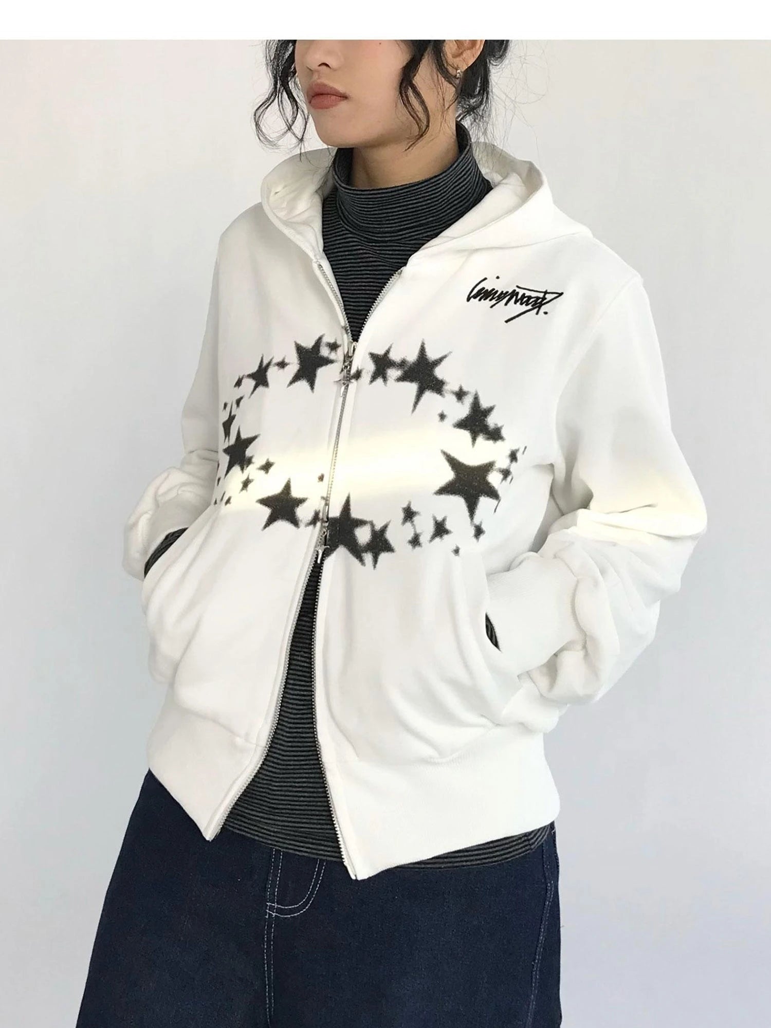 Starring Dirty Hoodie Print Cardigan