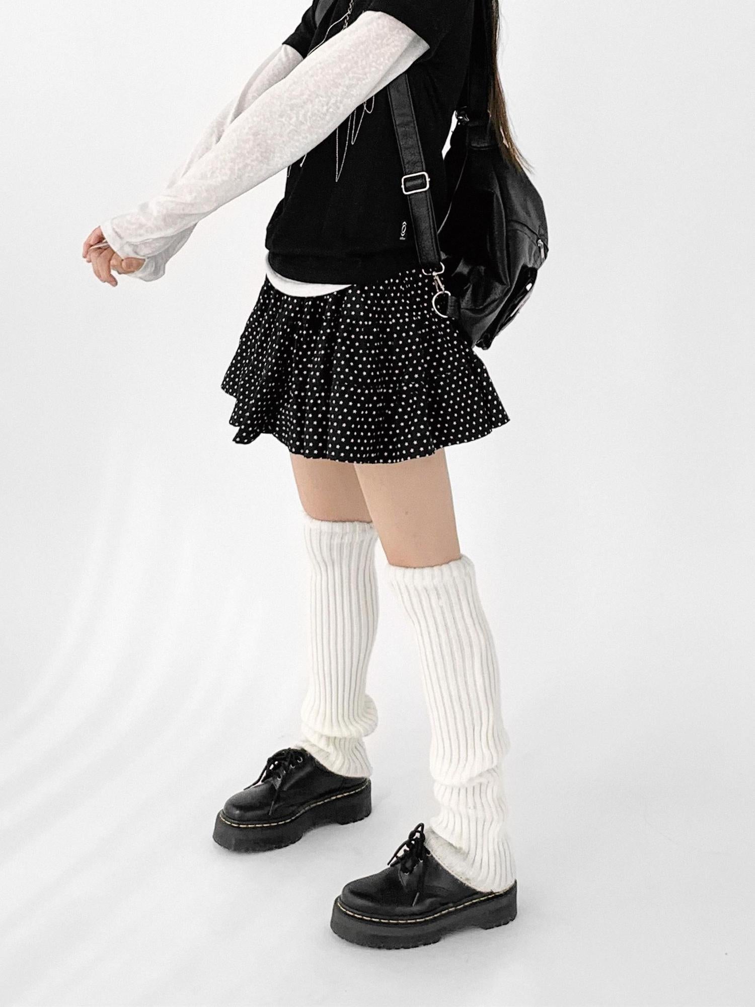 innomoood Starry Dot Print Tiered Tulle Skirt