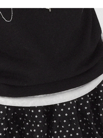 innomoood Starry Dot Print Tiered Tulle Skirt