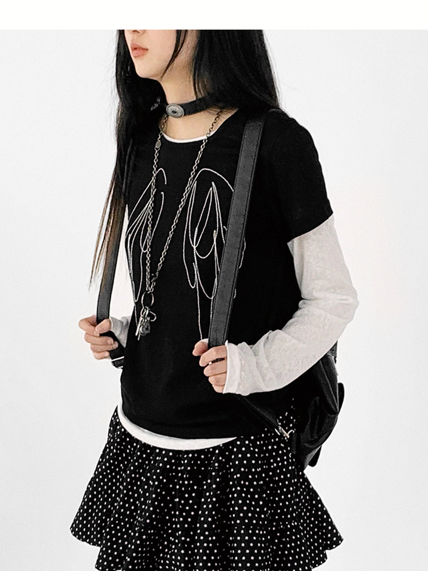 innomoood Starry Dot Print Tiered Tulle Skirt