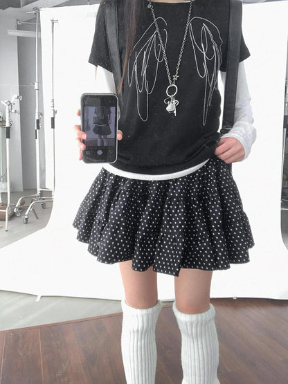 Starry Dot Print Tiered Tulle Skirt