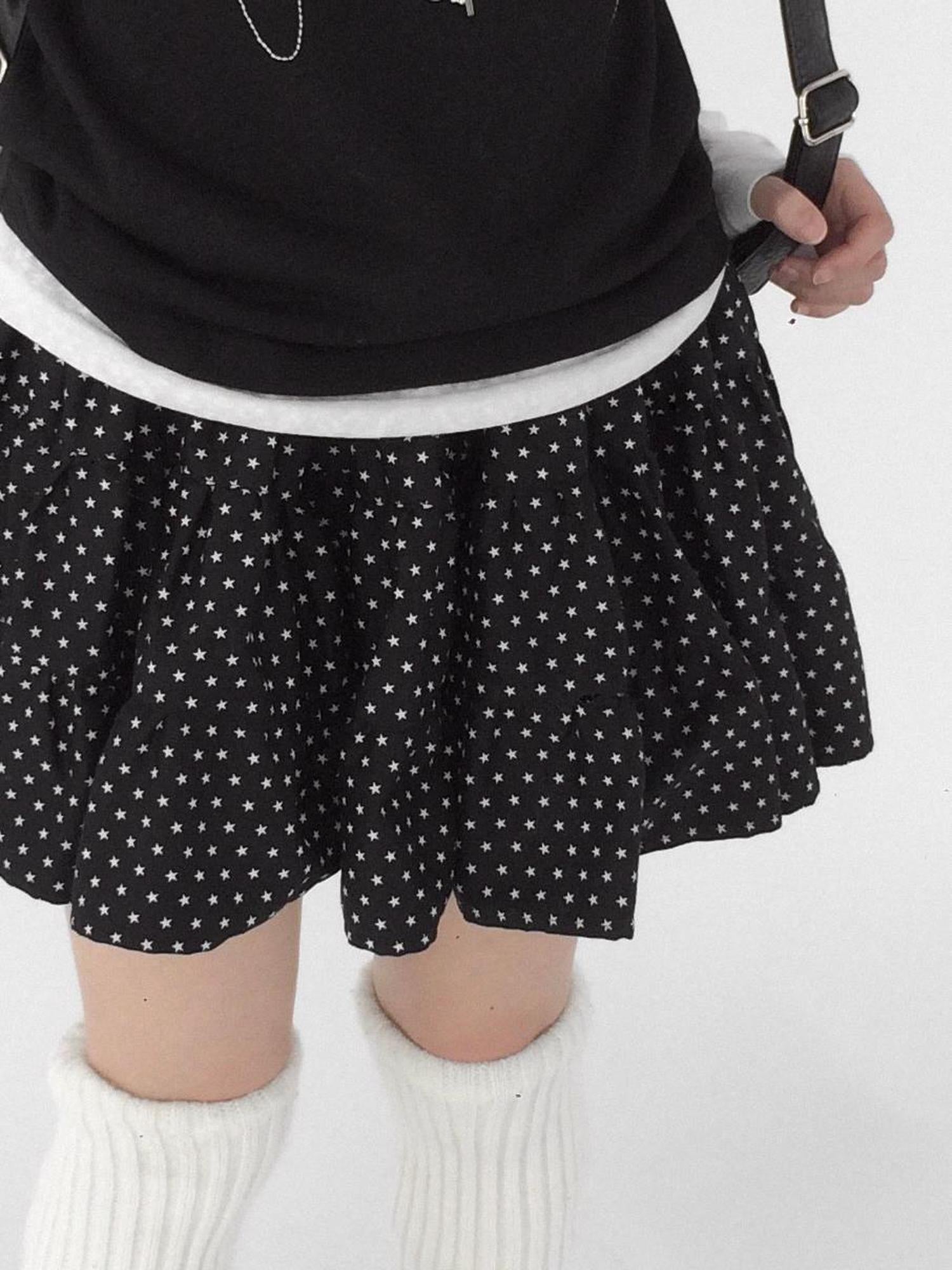 innomoood Starry Dot Print Tiered Tulle Skirt