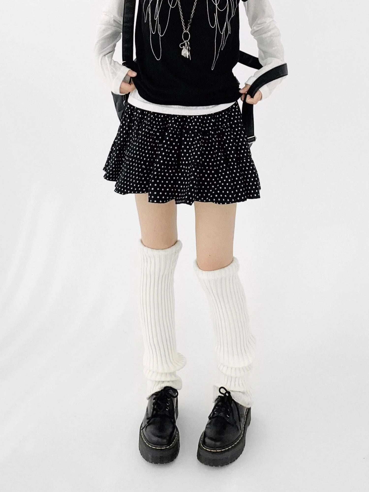 Starry Dot Print Tiered Tulle Skirt