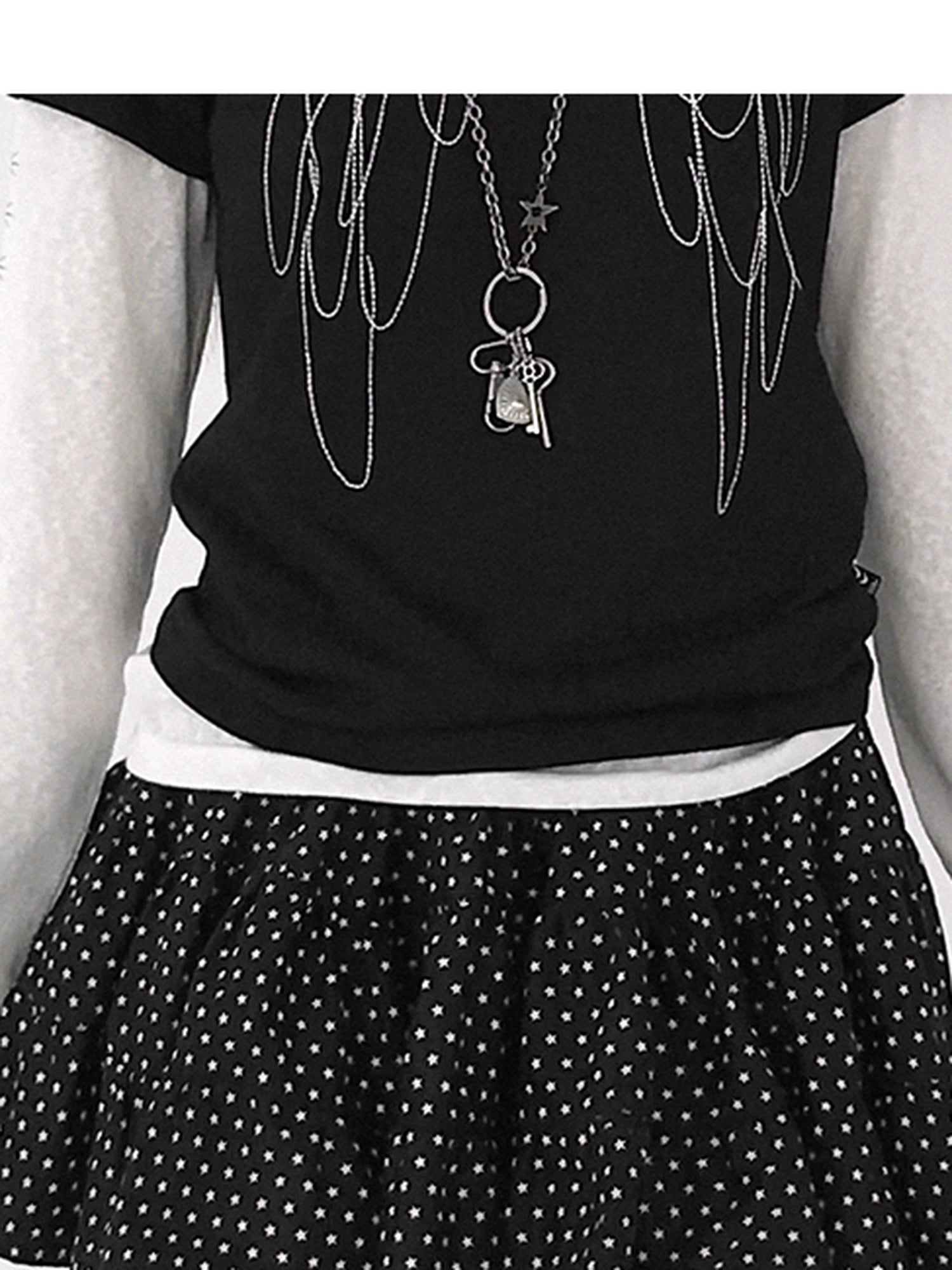 innomoood Starry Dot Print Tiered Tulle Skirt