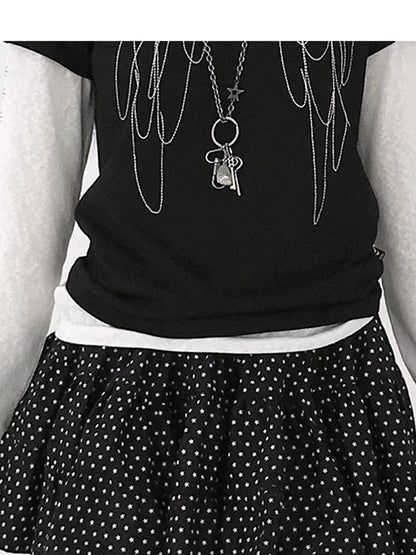 innomoood Starry Dot Print Tiered Tulle Skirt