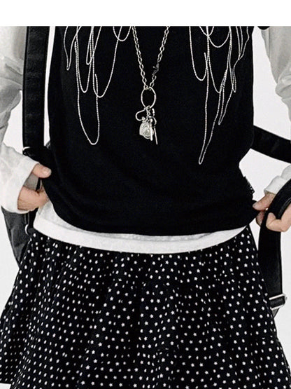 innomoood Starry Dot Print Tiered Tulle Skirt