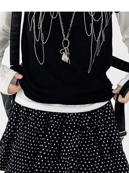 Starry Dot Print Tiered Tulle Skirt