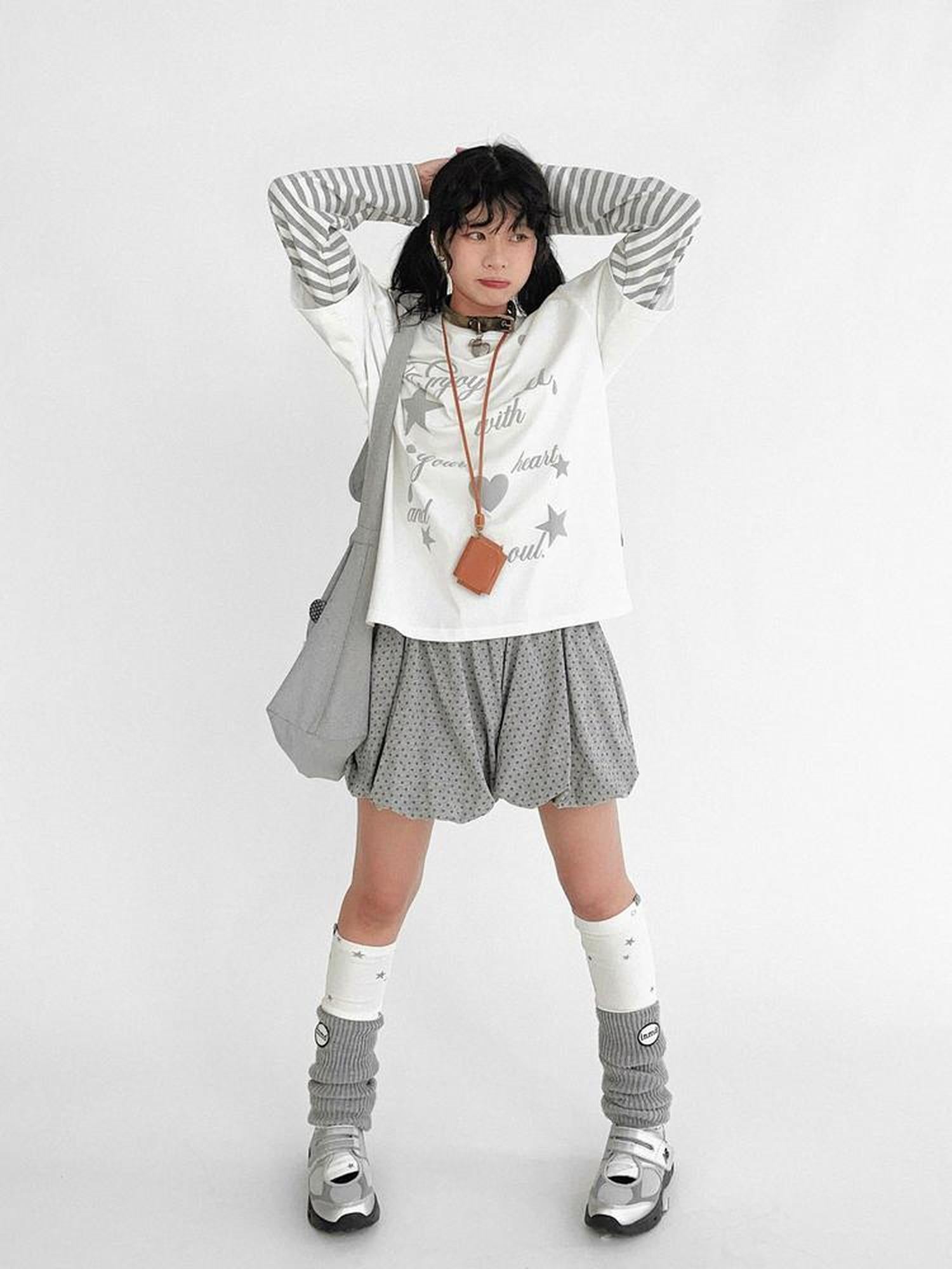 innomoood Starry Knit Puff Skort Pumpkin Waistband