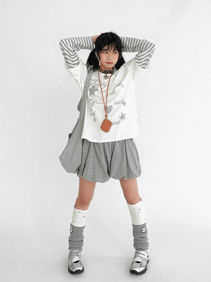 innomoood Starry Knit Puff Skort Pumpkin Waistband