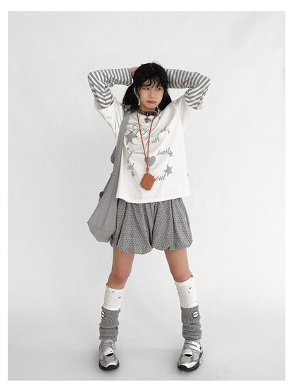 innomoood Starry Knit Puff Skort Pumpkin Waistband