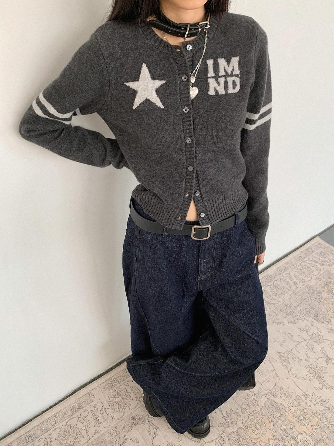 innomoood Stars Fairytale Knit Cardigan V-Neck T-Shirt Long-Sleeve