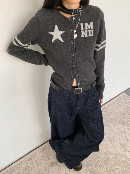 Stars Fairytale Knit Cardigan V-Neck T-Shirt Long-Sleeve