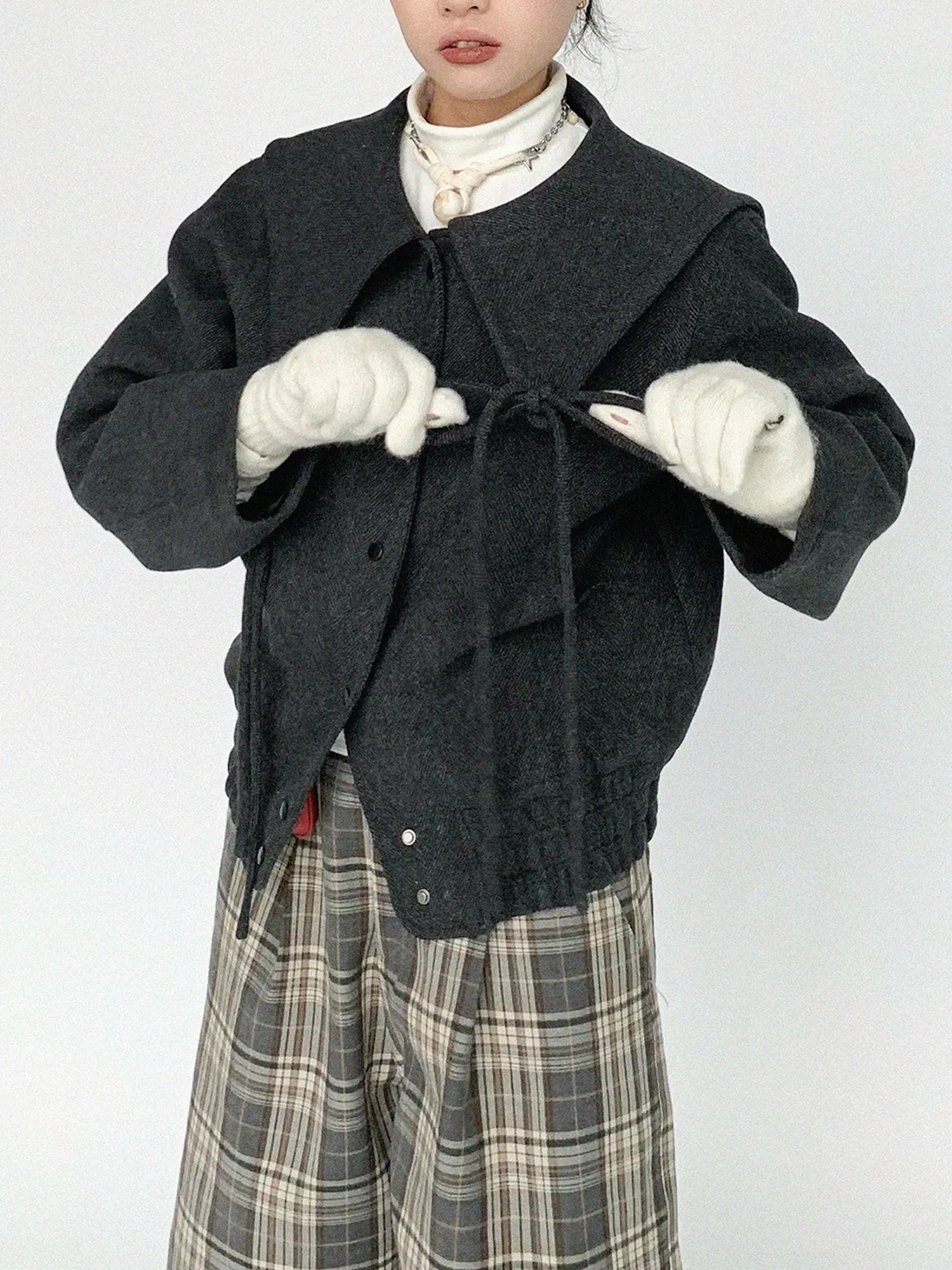 Stone Skipping Embroidered Star Wool Blend Pea Coat