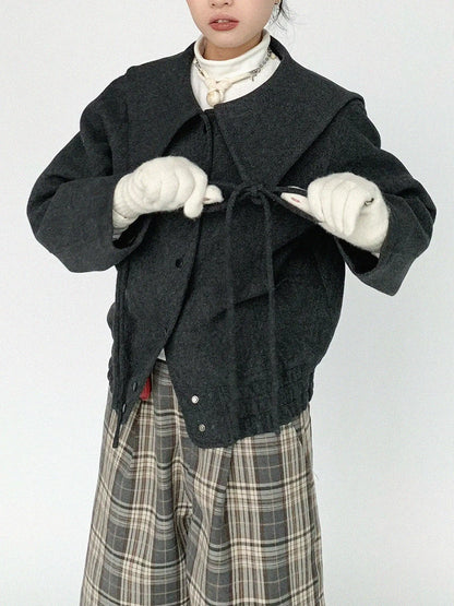 Stone Skipping Embroidered Star Wool Blend Pea Coat