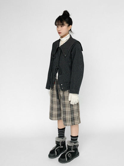 innomoood Stone Skipping Embroidered Star Wool Blend Pea Coat