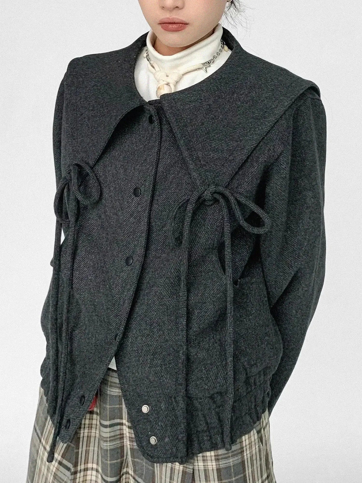 Stone Skipping Embroidered Star Wool Blend Pea Coat