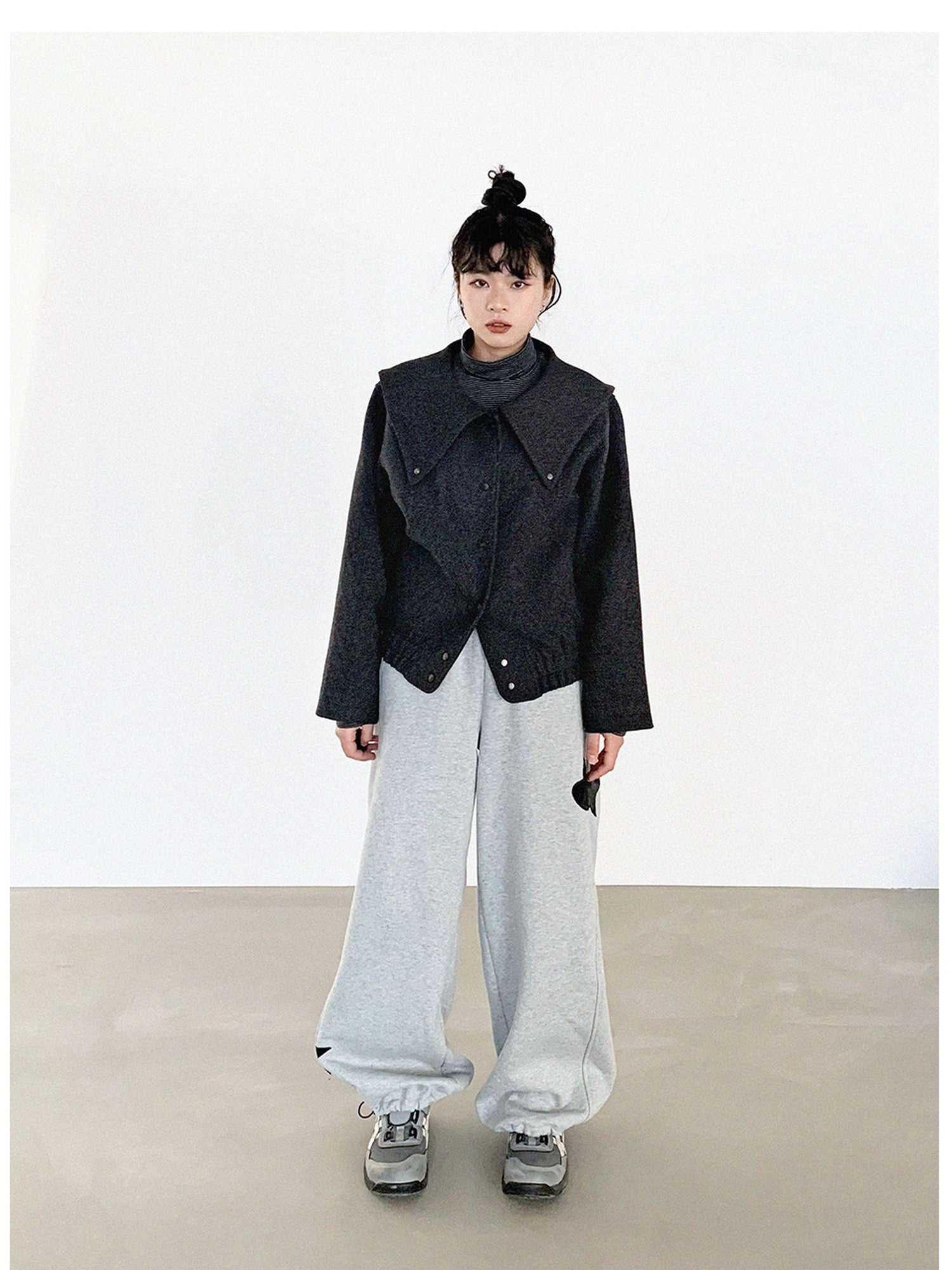 innomoood Stone Skipping Embroidered Star Wool Blend Pea Coat