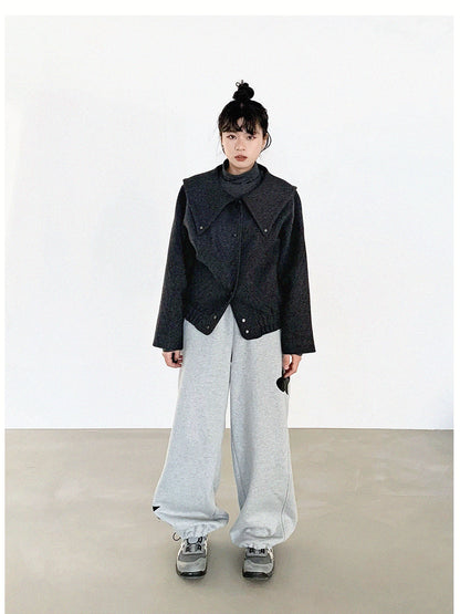 innomoood Stone Skipping Embroidered Star Wool Blend Pea Coat