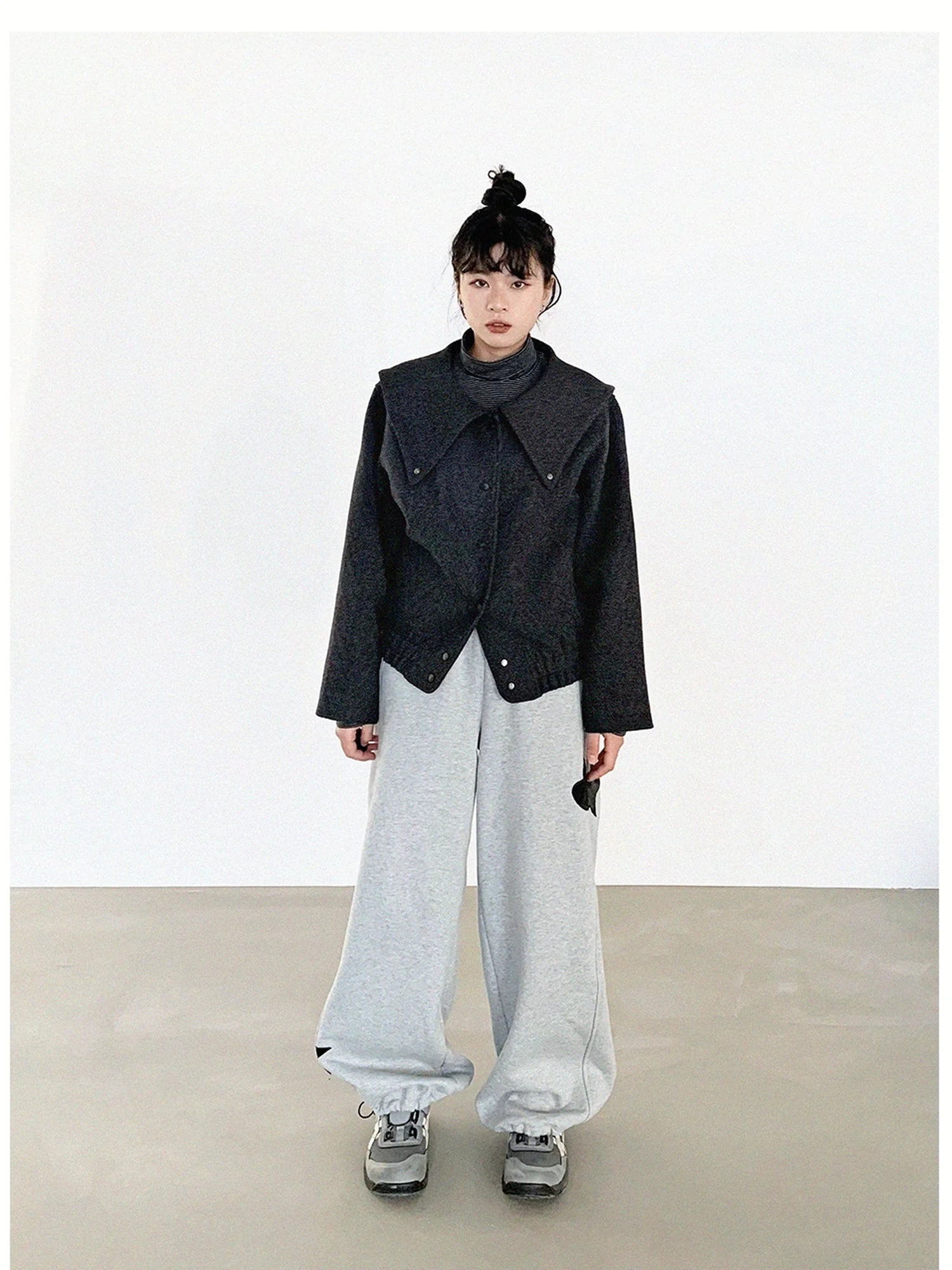 Stone Skipping Embroidered Star Wool Blend Pea Coat