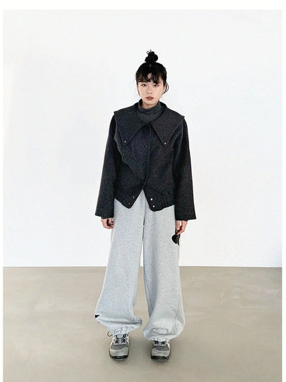 Stone Skipping Embroidered Star Wool Blend Pea Coat