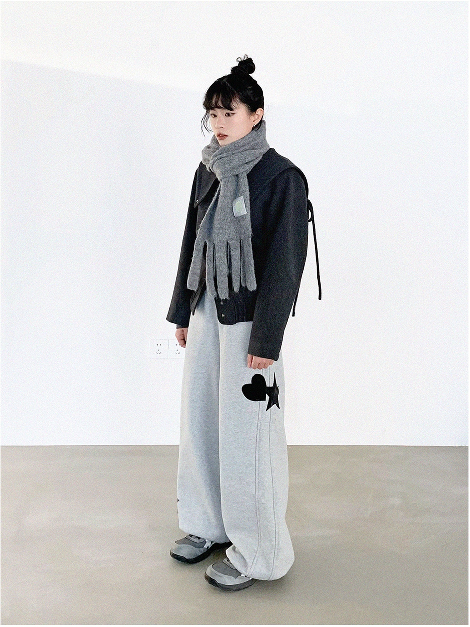 innomoood Stone Skipping Embroidered Star Wool Blend Pea Coat