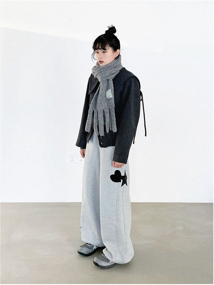 innomoood Stone Skipping Embroidered Star Wool Blend Pea Coat