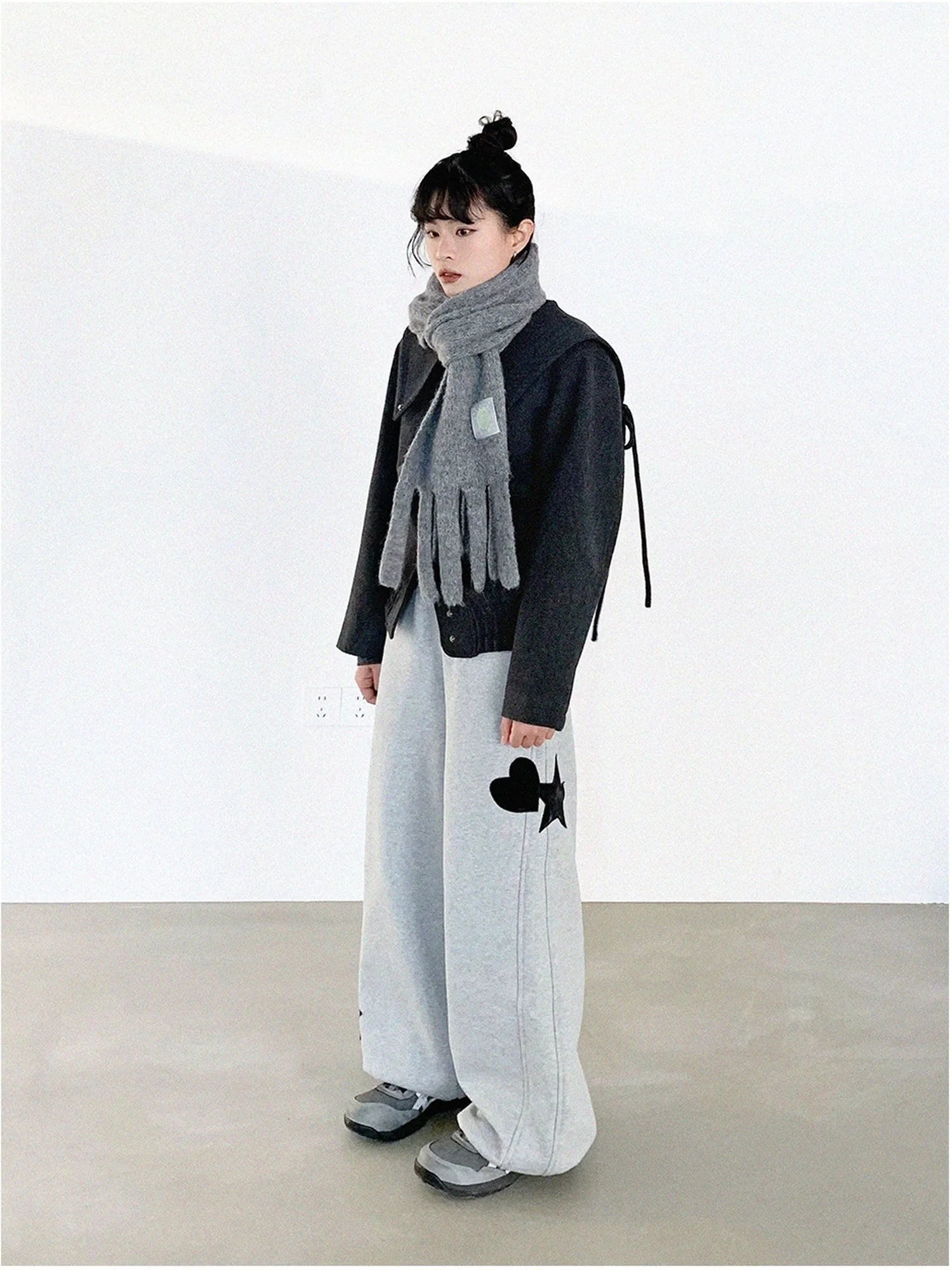 Stone Skipping Embroidered Star Wool Blend Pea Coat