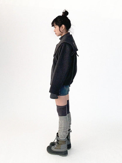 innomoood Stone Skipping Embroidered Star Wool Blend Pea Coat