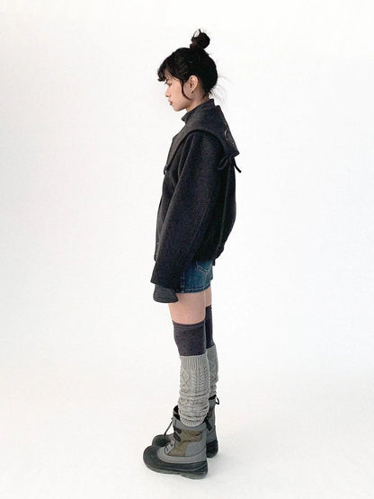 Stone Skipping Embroidered Star Wool Blend Pea Coat