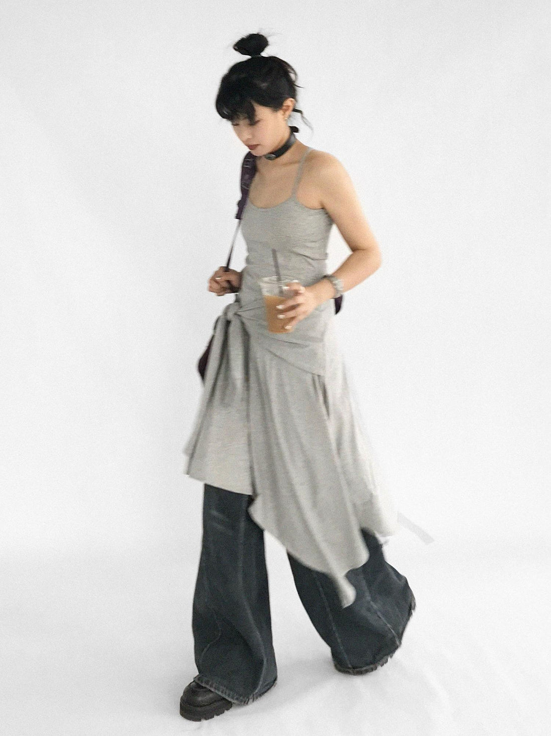 innomoood Strappy A Line Dress With Tie Waist And Heart Logo