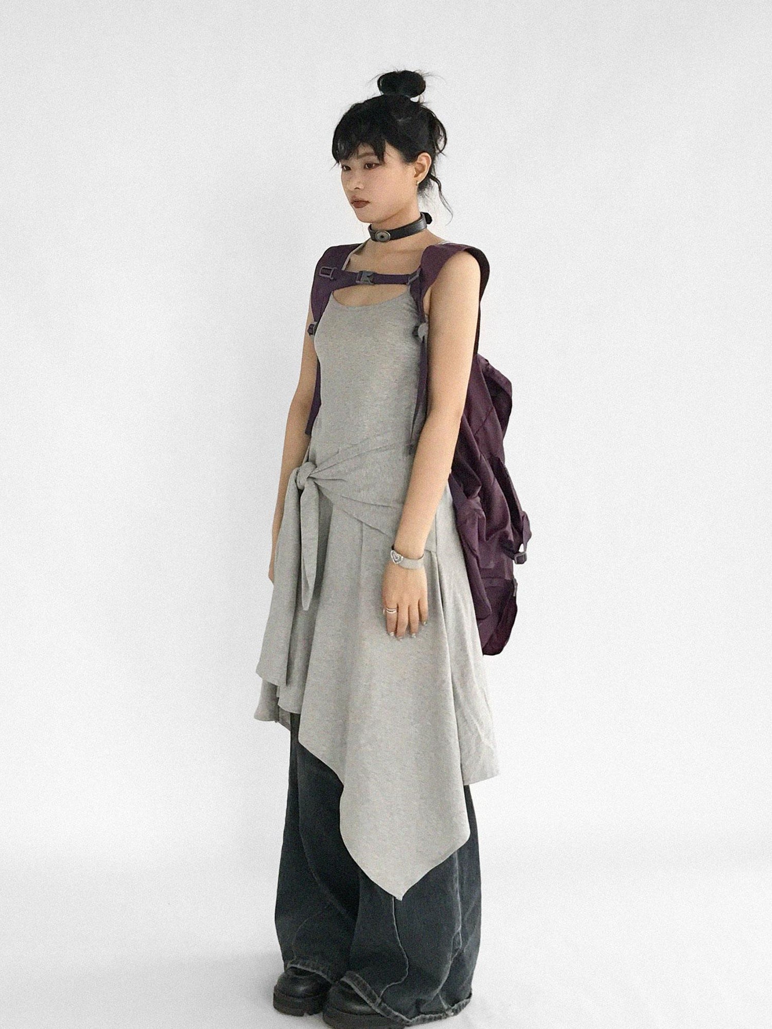 innomoood Strappy A Line Dress With Tie Waist And Heart Logo