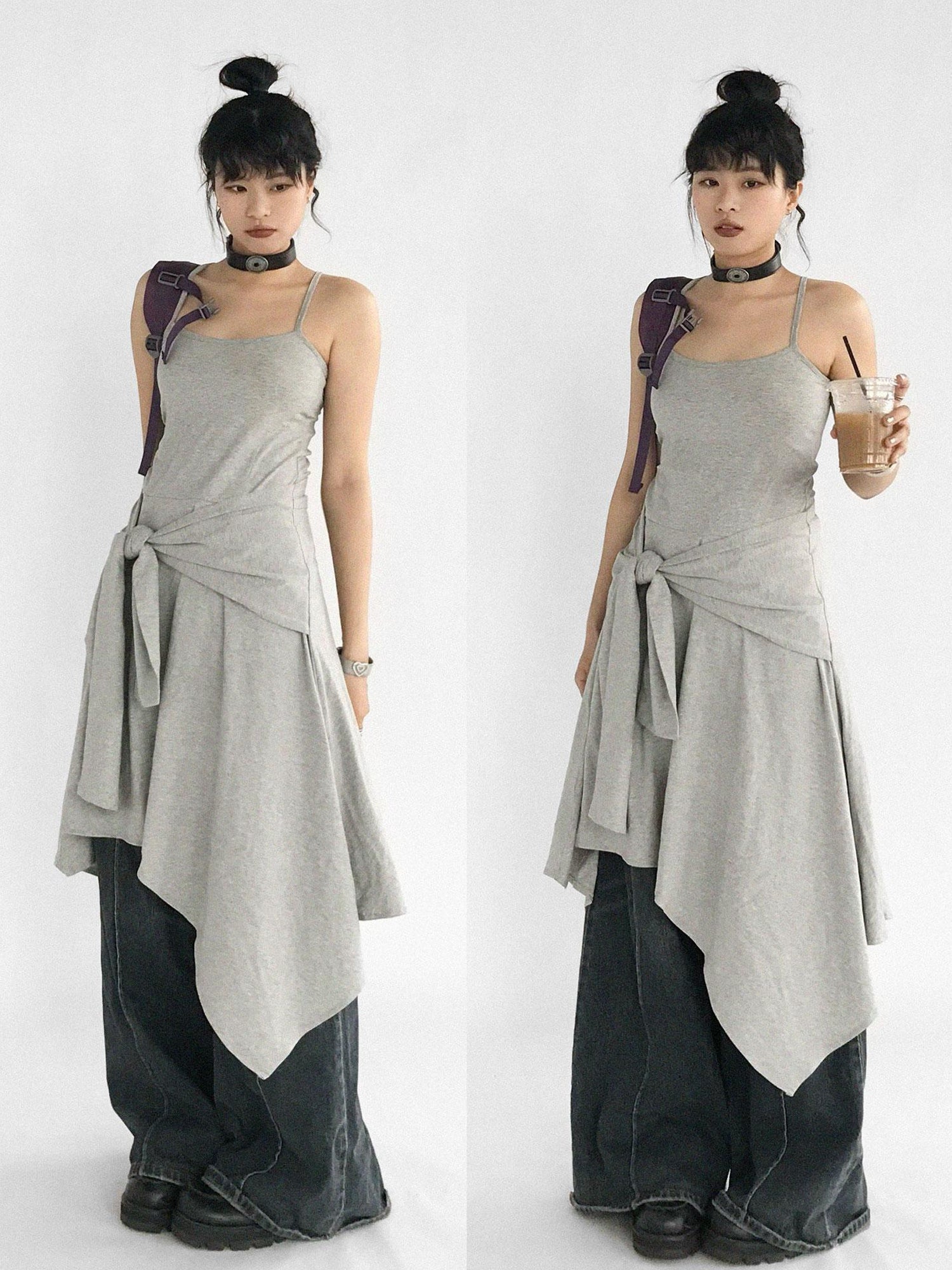 innomoood Strappy A Line Dress With Tie Waist And Heart Logo