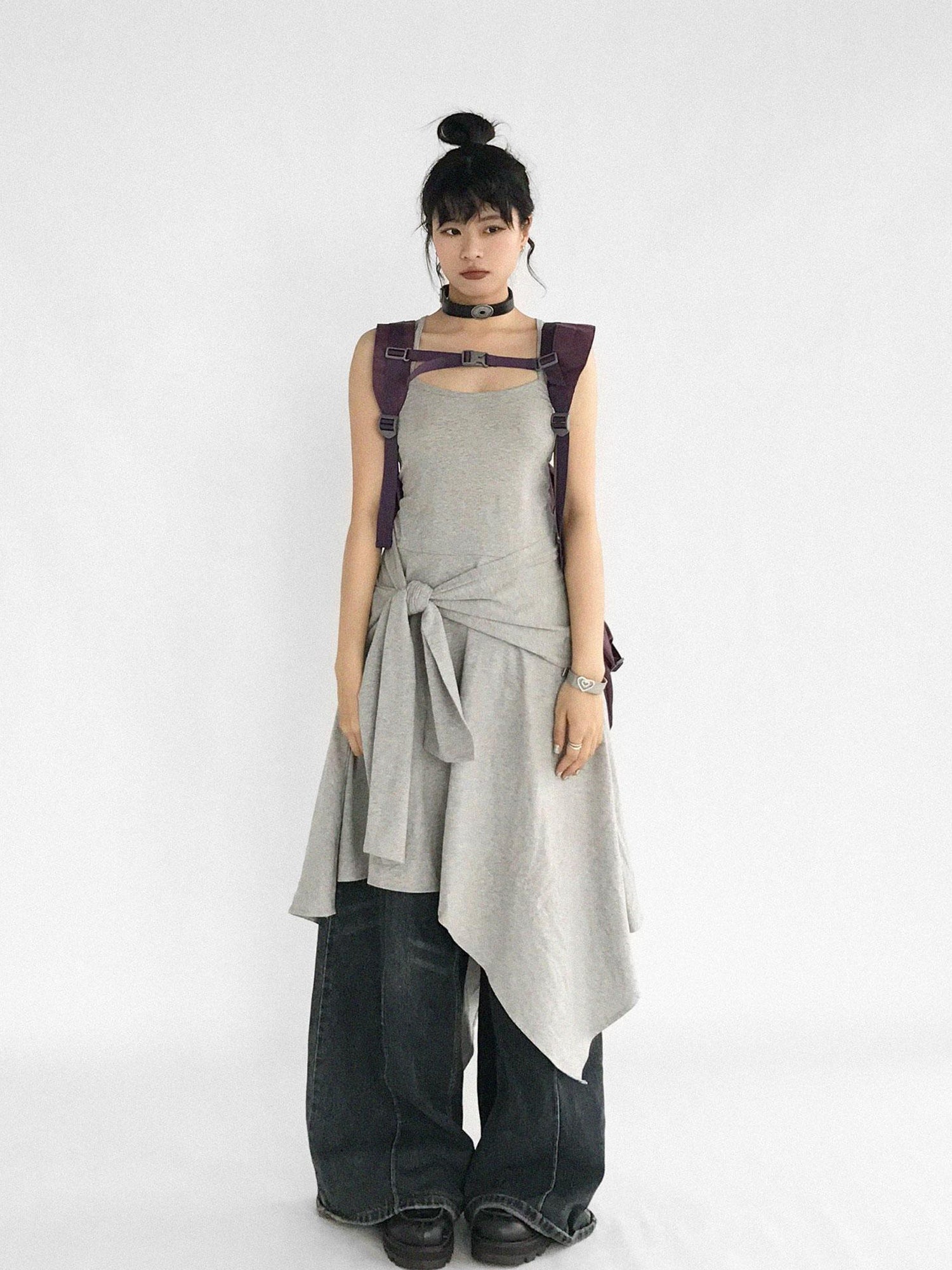 innomoood Strappy A Line Dress With Tie Waist And Heart Logo