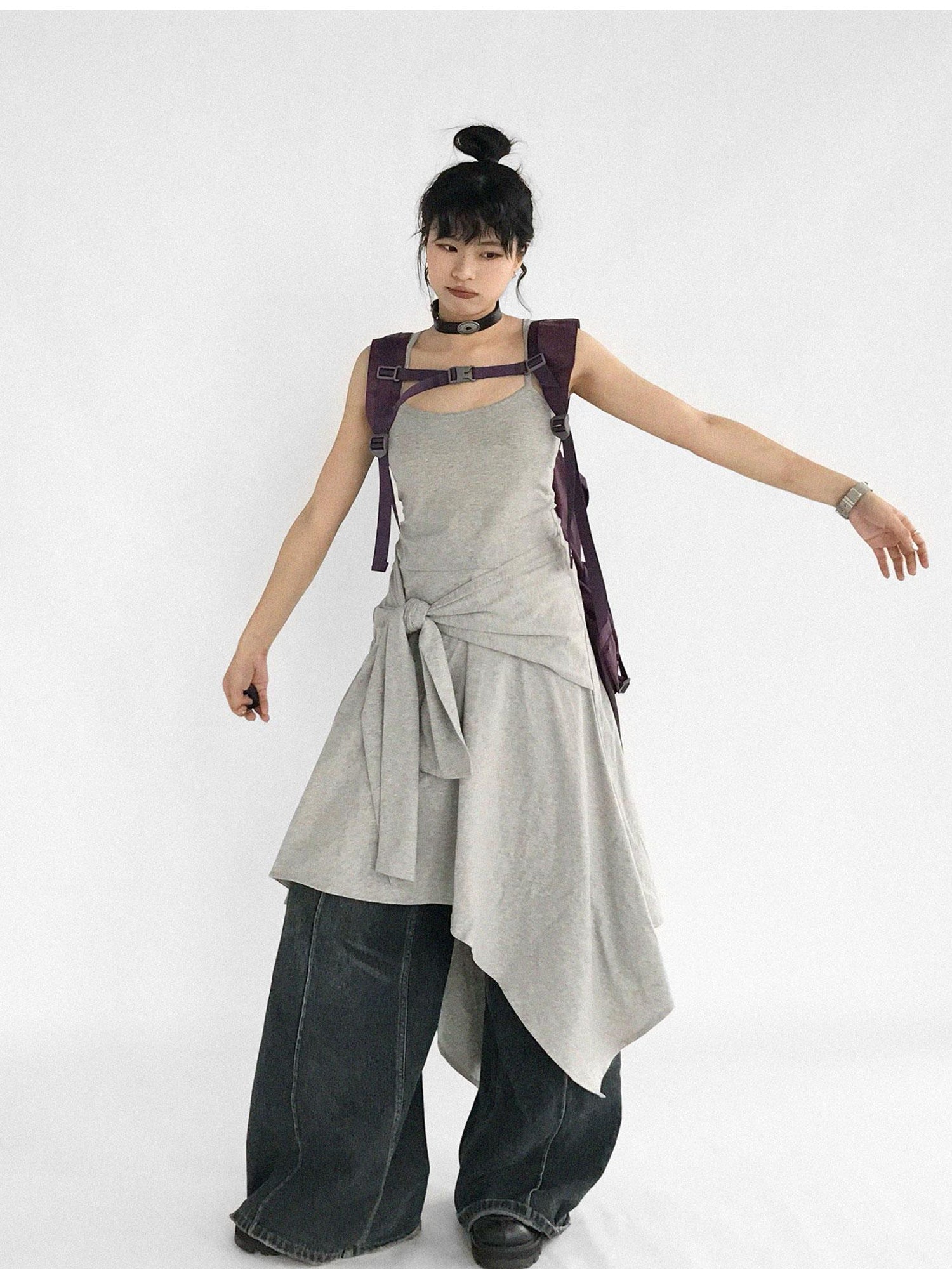innomoood Strappy A Line Dress With Tie Waist And Heart Logo