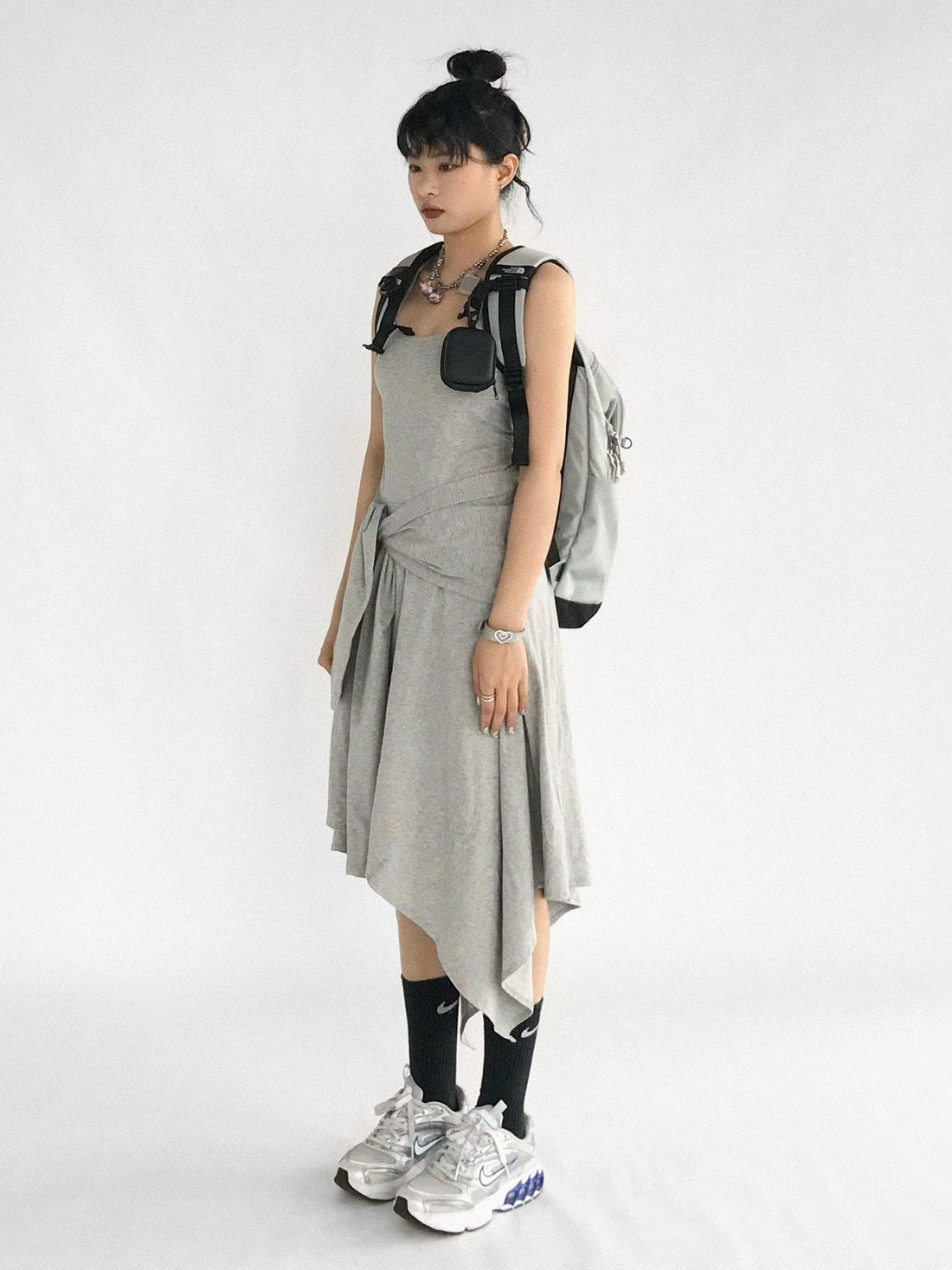innomoood Strappy A Line Dress With Tie Waist And Heart Logo