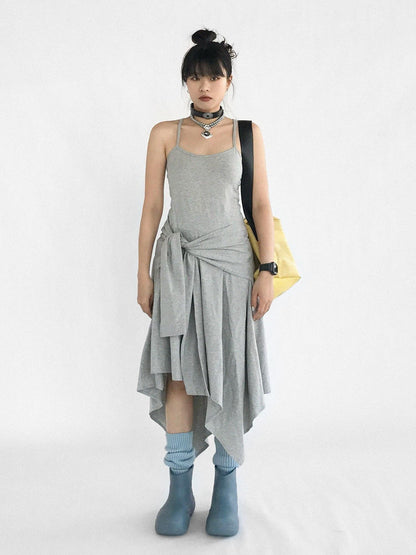 innomoood Strappy A Line Dress With Tie Waist And Heart Logo