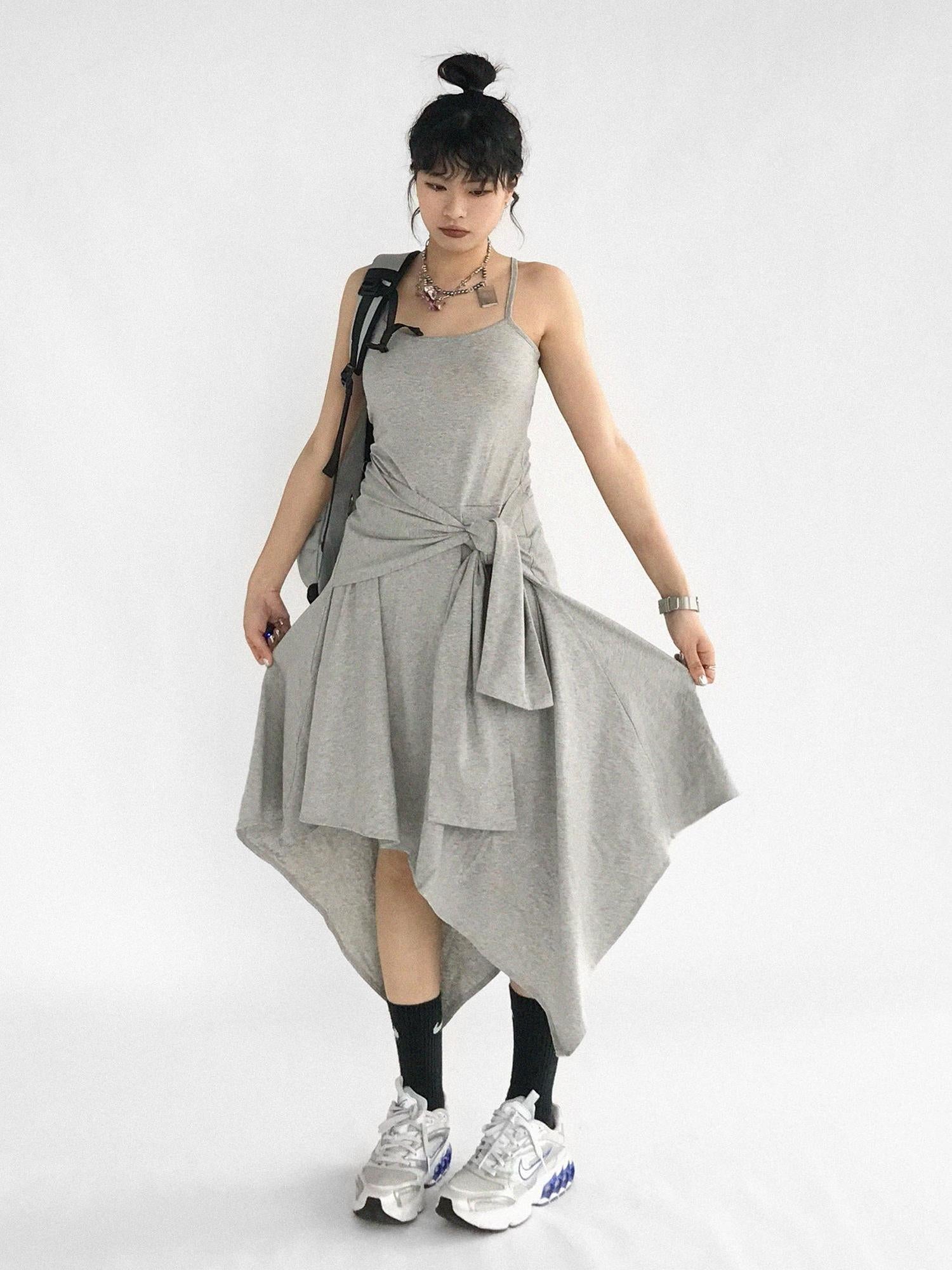 innomoood Strappy A Line Dress With Tie Waist And Heart Logo