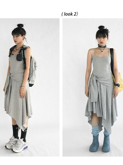 innomoood Strappy A Line Dress With Tie Waist And Heart Logo