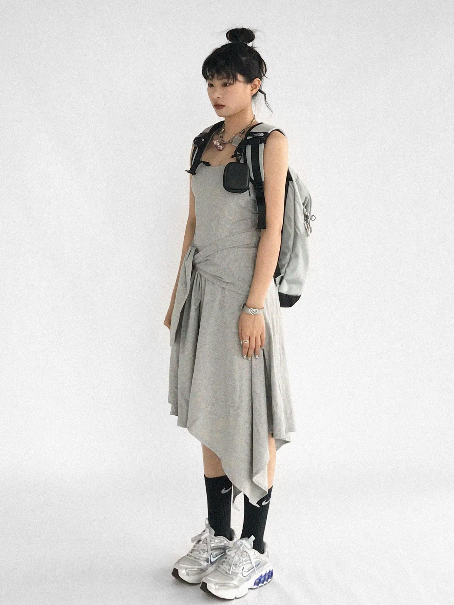 innomoood Strappy A Line Dress With Tie Waist And Heart Logo