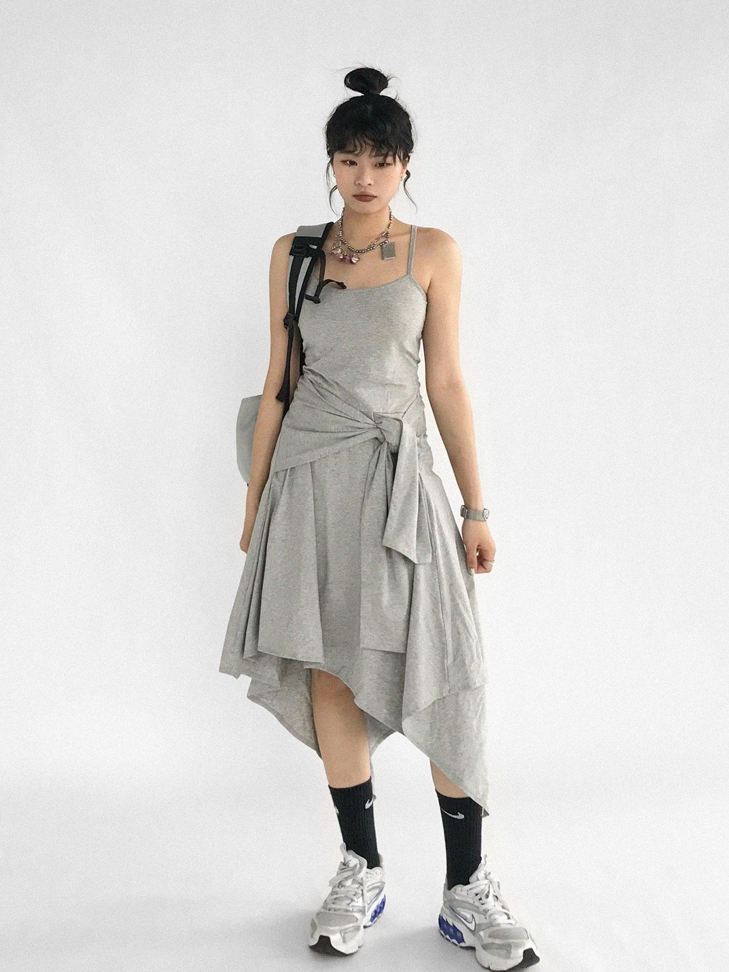 innomoood Strappy A Line Dress With Tie Waist And Heart Logo