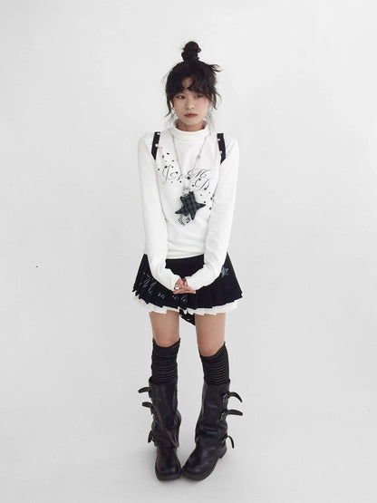 innomoood Stretch Cotton Printed High Neck Striped Straight Fit Long Sleeve Women T-Shirt