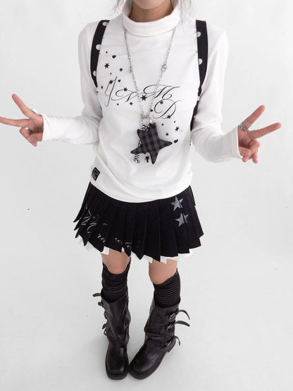 innomoood Stretch Cotton Printed High Neck Striped Straight Fit Long Sleeve Women T-Shirt