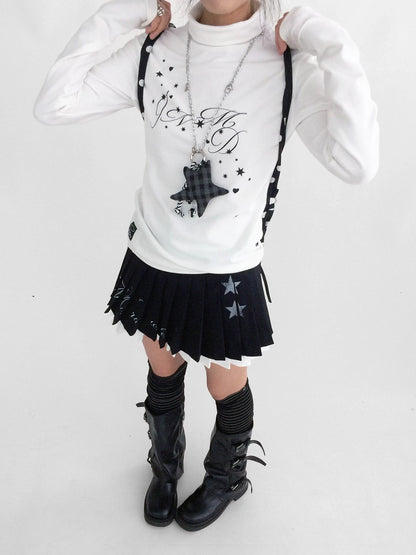 innomoood Stretch Cotton Printed High Neck Striped Straight Fit Long Sleeve Women T-Shirt