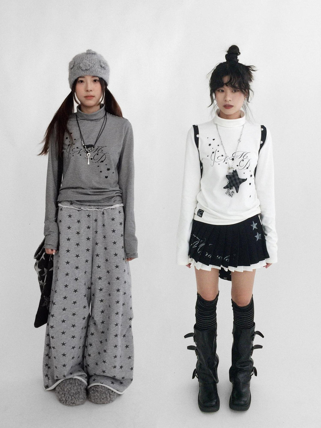 innomoood Stretch Cotton Printed High Neck Striped Straight Fit Long Sleeve Women T-Shirt