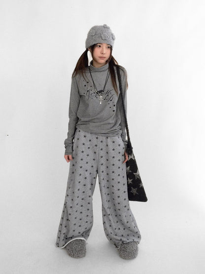 innomoood Stretch Cotton Printed High Neck Striped Straight Fit Long Sleeve Women T-Shirt