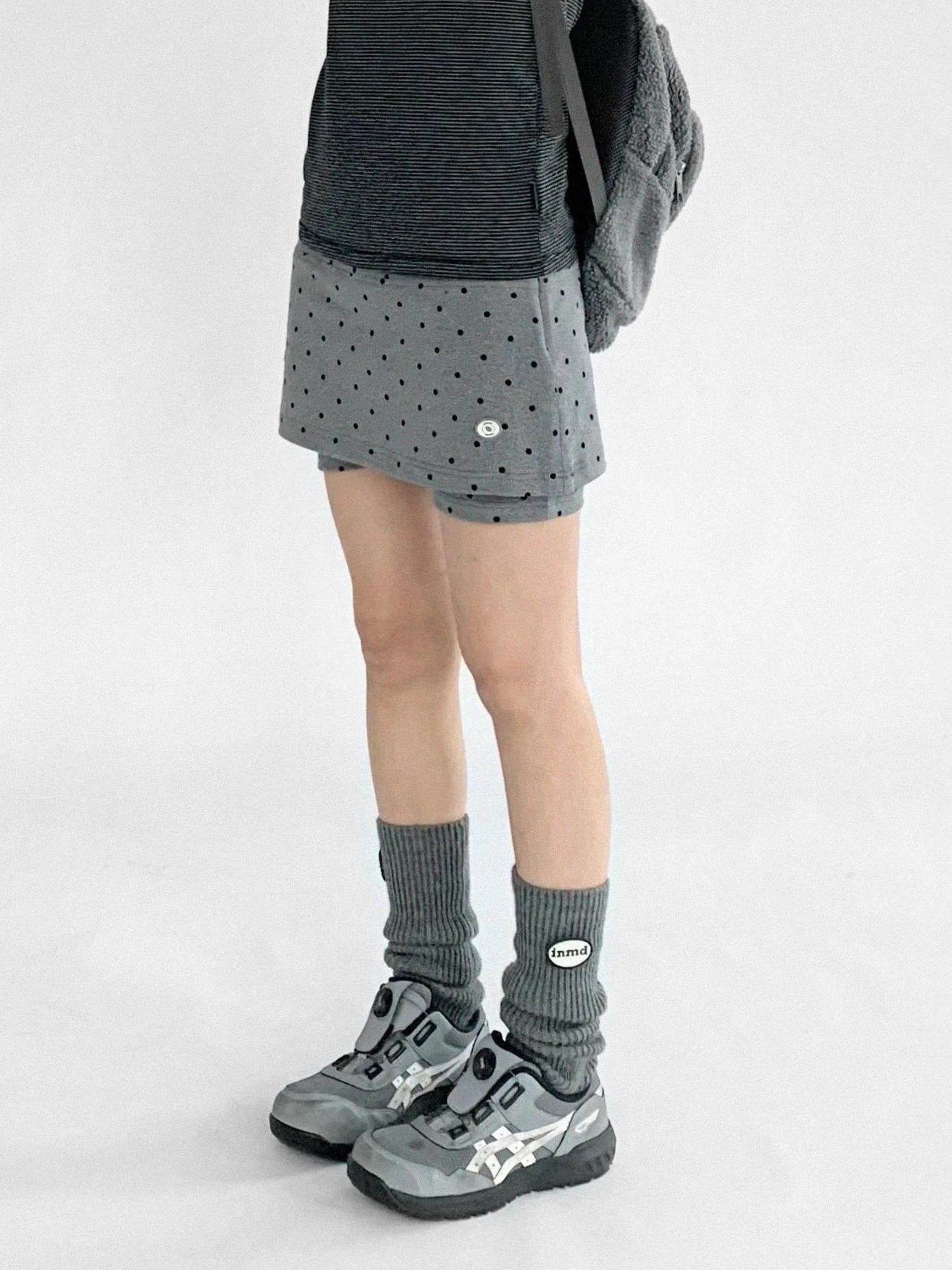 Stretch Dot Print Yoga Skort Low Rise Gray
